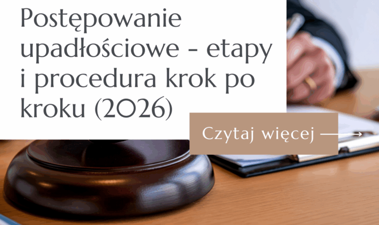 Młotek sędziowski i sędzia podpisujący dokumenty – grafika do artykułu o etapach postępowania upadłościowego w 2026 roku.