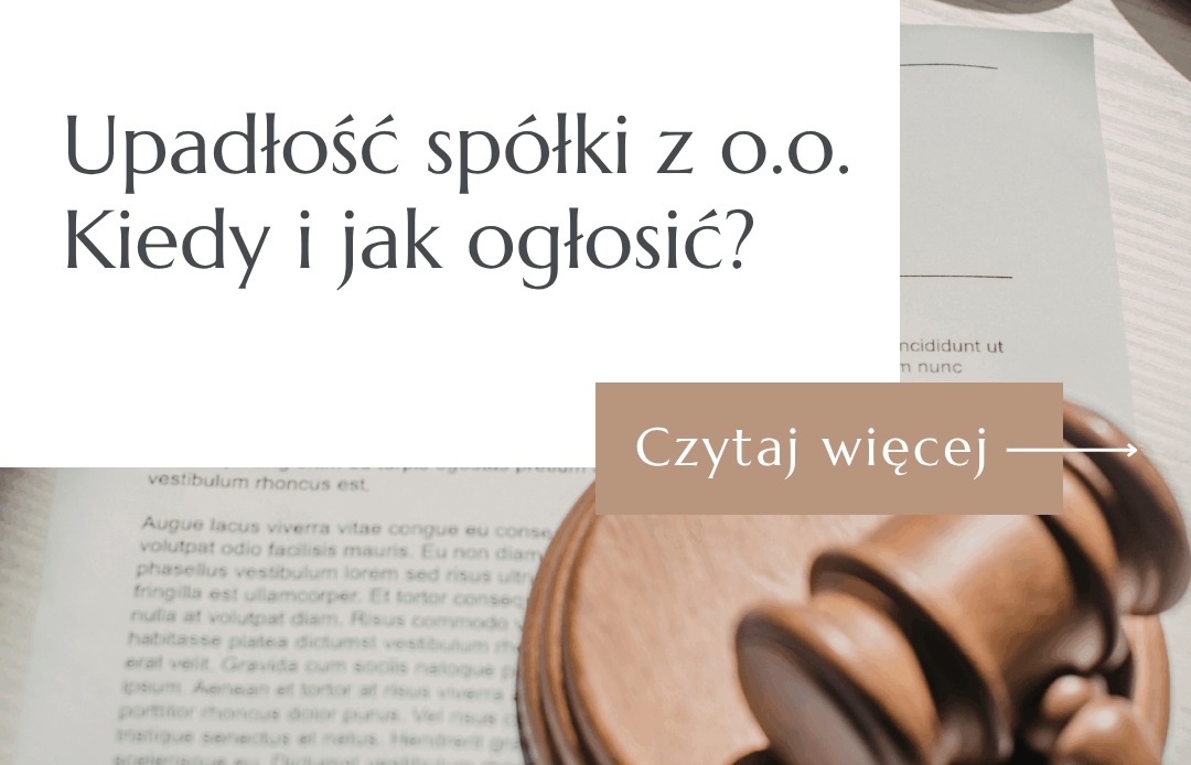 Młotek sędziowski i dokumenty spółki z ograniczoną odpowiedzialnością – grafika przewodnika o upadłości 2026.
