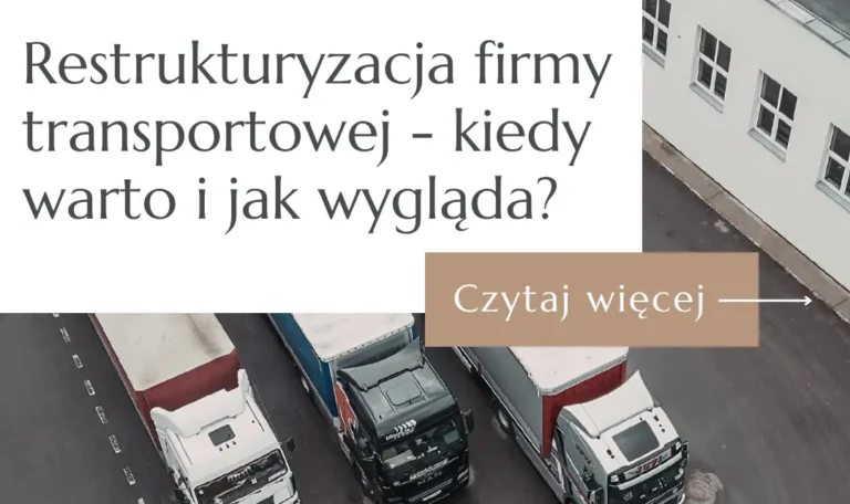 Trzy ciągniki siodłowe zaparkowane przed bazą transportową – grafika przewodnika o restrukturyzacji TSL 2026.