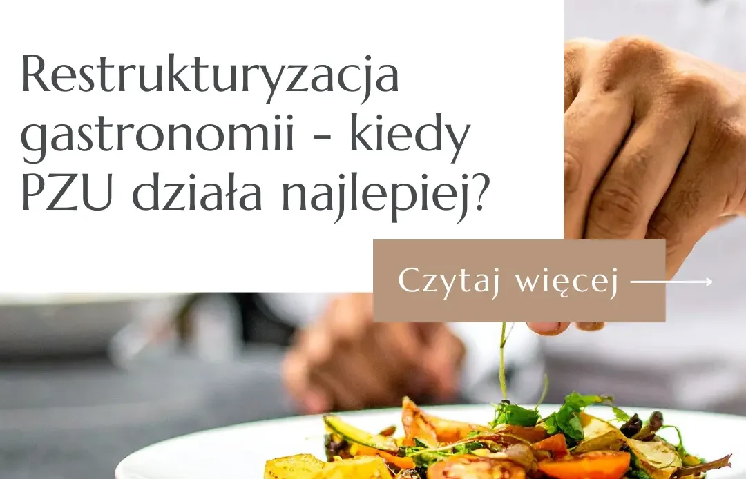 Ręce szefa kuchni dekorującego danie pęsetą – grafika blogowa o restrukturyzacji gastronomii w 2026 roku.