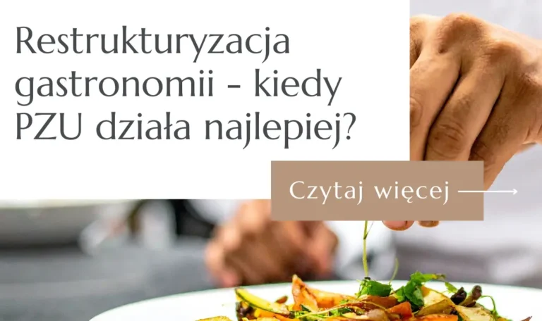 Ręce szefa kuchni dekorującego danie pęsetą – grafika blogowa o restrukturyzacji gastronomii w 2026 roku.