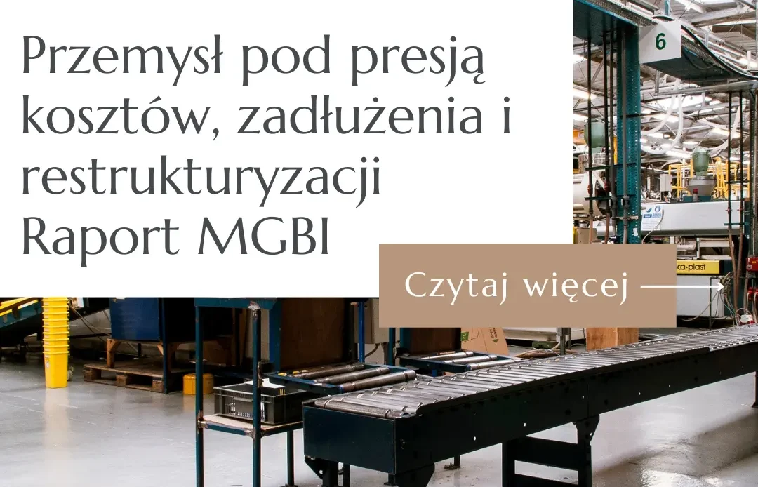 Hala produkcyjna ilustrująca artykuł o upadłościach i restrukturyzacjach w przemyśle na podstawie raportu MGBI 2026