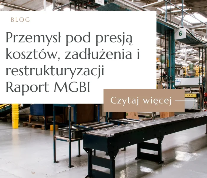Hala produkcyjna ilustrująca artykuł o upadłościach i restrukturyzacjach w przemyśle na podstawie raportu MGBI 2026