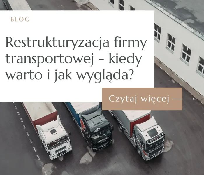 Trzy ciągniki siodłowe zaparkowane przed bazą transportową – grafika przewodnika o restrukturyzacji TSL 2026.