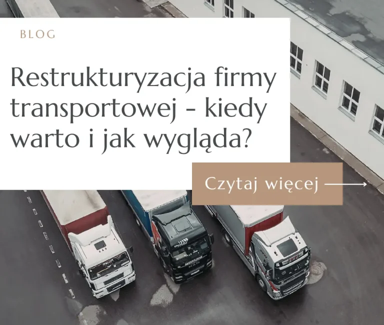 Trzy ciągniki siodłowe zaparkowane przed bazą transportową – grafika przewodnika o restrukturyzacji TSL 2026.