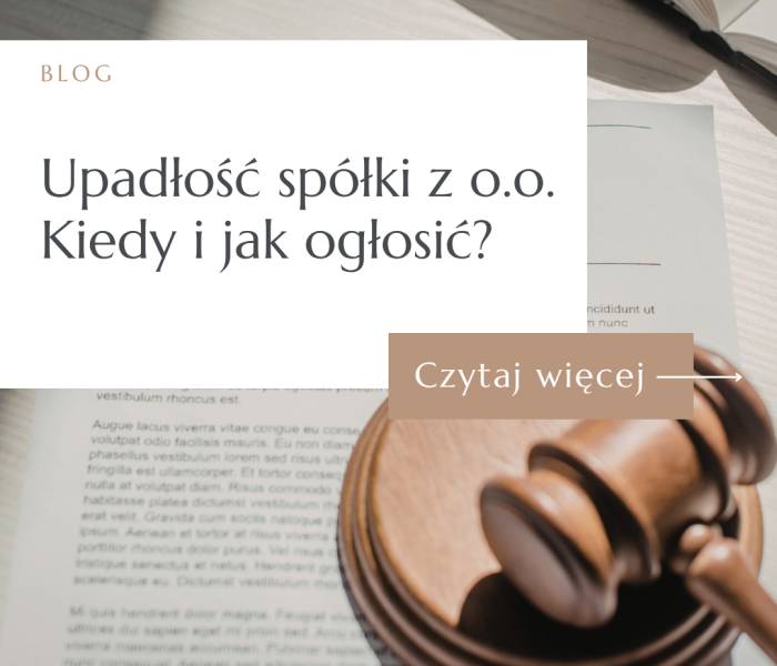 Młotek sędziowski i dokumenty spółki z ograniczoną odpowiedzialnością – grafika przewodnika o upadłości 2026.